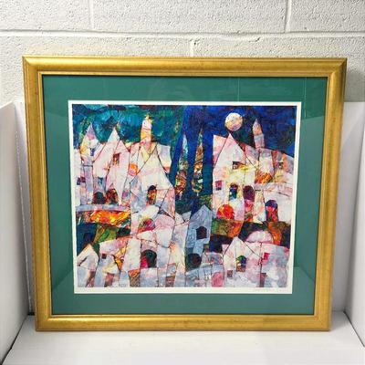 Harry Guttman Autographed Seriolithograph #556/750, "City Square", Framed 26x24"