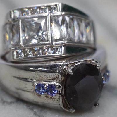 Sterling Silver Men's Sapphire And Cubic Zirconia Rings - Size 9