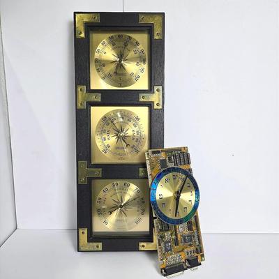 Vintage Mid-Century Springfield Weather Station (21x8") & Judaica Computer Parts Clock (10x5")