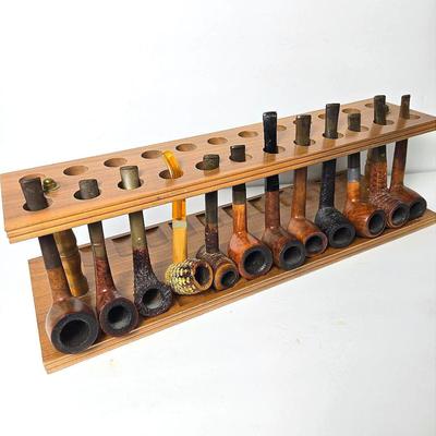 Vintage Estate Pipes In Rack: Crown Of England, Fireside, Buckingham Palace & More
