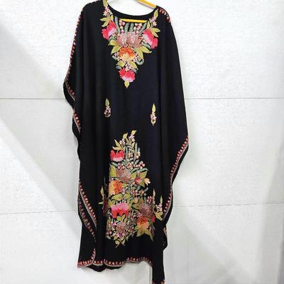 Embroidered Black Kaftan - 52” Long