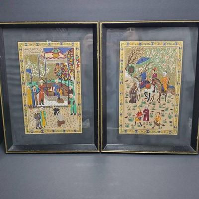 Persian Silk Paintings - Framed 17x12”