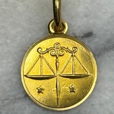 18K Gold Libra Zodiac Pendant - .5" Dia.