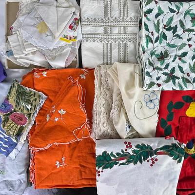 Vintage Household Linens: Enbroidered Hankies, Napkins, Tablecloths & More
