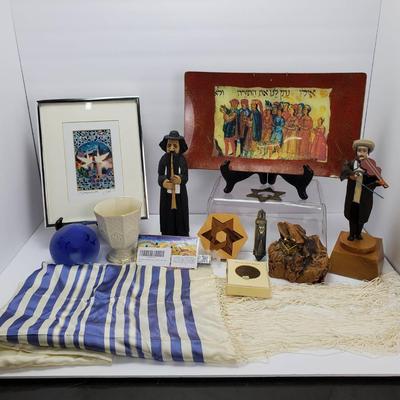 Judaica Vintage Signed Wall & Wooden Art, Paperweight, Medals, Kiddush Cup, Puzzle, Mezuzah & More