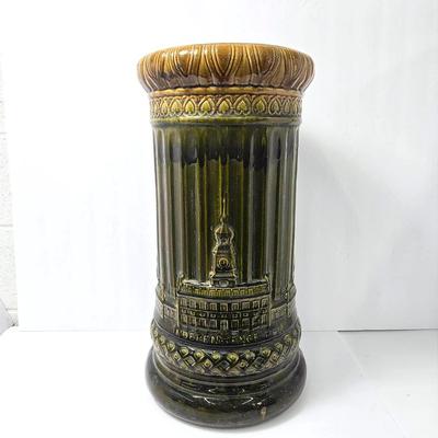 Brush McCoy Umbrella Stand Liberty Bell/Independence Hall, Art Pottery, 23", Heavy