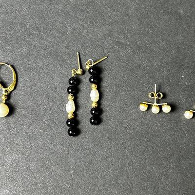 14K Gold Cultured Pearl Earrings - 3 Pairs