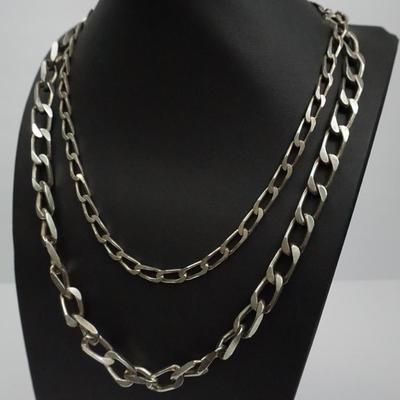 Sterling Silver Curb Link Chain Necklaces (2) - 24”L