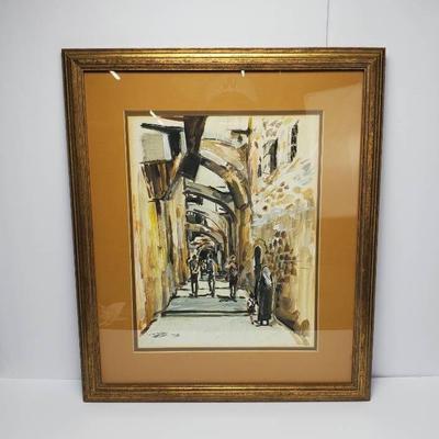 Original Tuvia Signed Watercolor “Jerusalem” – Framed 17x20"