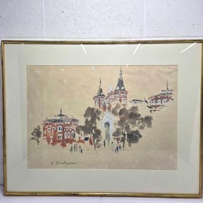 Dora Fugh Lee Signed Watercolor Painting - Framed 25x33”