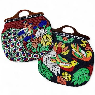Vintage Beaded Peacock & Tropical Bird Bags (15x14”)