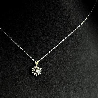 14K White Gold Diamond Cluster Pendant On 14K 19.5" Chain Necklace