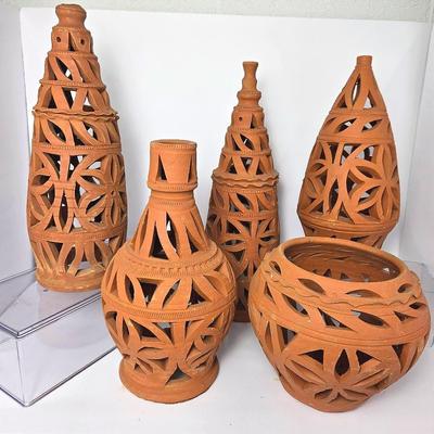 Terra Cotta Pierced Garden Luminaries - Tallest 17”