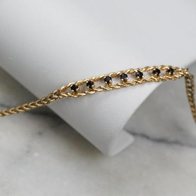 14K Gold Rope Chain Link Bracelet With Spinel Accents - 7.25"