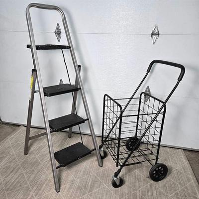 Tricam Industries Step Stool and Jumbo Folding Shopping Cart