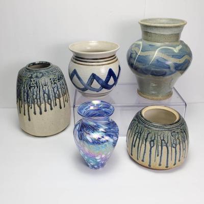 Studio Pottery & Glass Vases - Tallest 8”h
