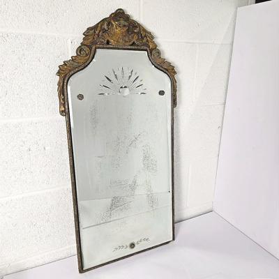 Antique Ornate Gilt Framed Etched Mirror - 13x28”