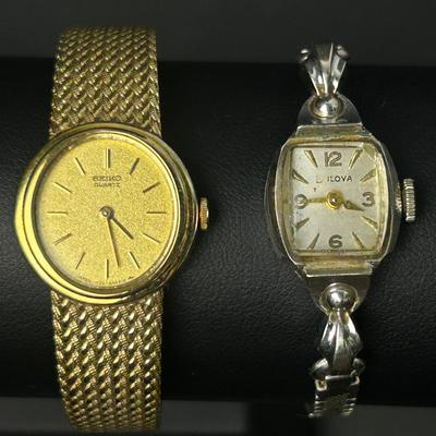 Vintage Ladies Bulova 10K Gold-Filled & Round Seiko Gold-Tone Wrist Watches