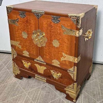 Asian Burl Wood Chest - 22x14x24”