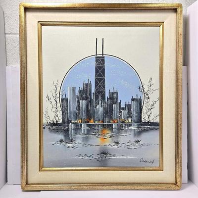 Eduardo Oropeza Chicago Skyline Painting On Canvas