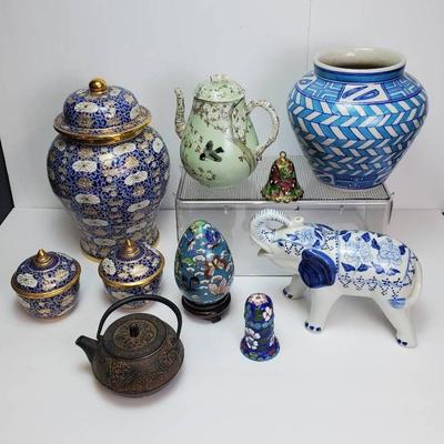 Asian Decor: Thai Ginger Jar Set, Cloisonné Egg, Vase Made In India, More 