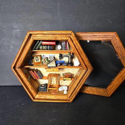 Handcrafted Miniature Library Shadowbox 7x7"