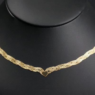 14K Gold 4.5mm Braided Herringbone Chain Necklace - 16.5"