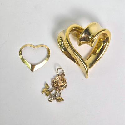 14K Gold Heart & Rose Pendants