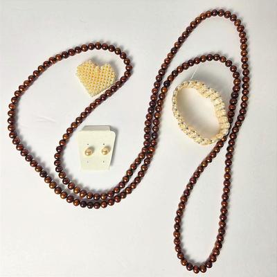 Pearl Jewelry- 14k Gold Pendant (4.0 mm), Sterling Earrings (8.2mm), Necklace (7.8 mm), & Bracelet