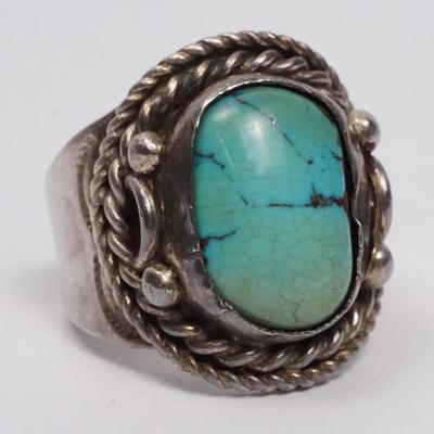 Sterling Silver Turquoise Southwestern Style Ring - Size 10.75