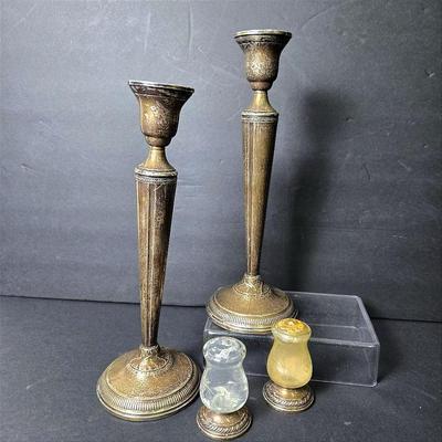 Weighted Sterling Silver 10" Candlesticks & Salt and Pepper Shakers