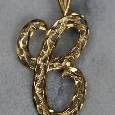 14K Gold Filligree Initial "C" Pendant - 1" Long