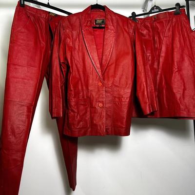 Vintage Fingerhut Fashions Leather Jacket 3-Piece Set W/ Skirt & Pants (Size M & 14)