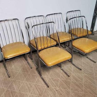 Daystrom Mid-Century Modern Chrome Cantilever Dining Chairs (6) - 16X18X33”