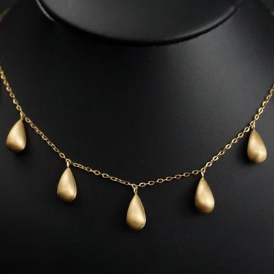 14K Gold Teardrop Pendant Station Necklace - 17"