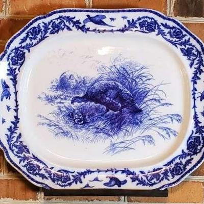Vintage Cauldon Flow Blue Turkey Platter -  21.5x18"