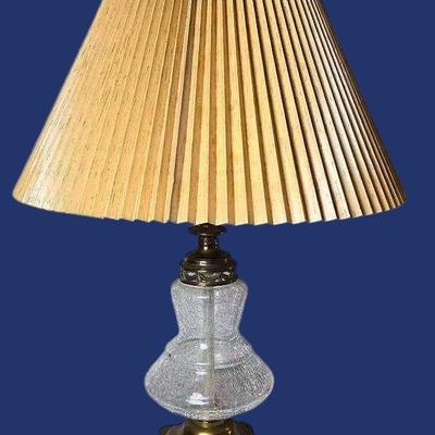 Vintage Crackle Glass & Brass Table Lamp - 27" H