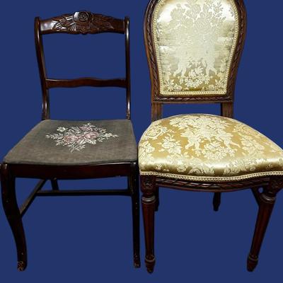 Vintage Carved Wood Chairs 18x17x38" & 17x17x32"