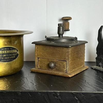 Central Pacific Railroad Chamber Pot, Antique Coffee Grinder & Scottie Dog Boot Scraper