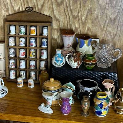 Franklin Mint County Store Thimbles with Display & Ceramic Miniatures Collection