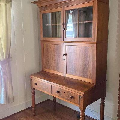 Antique Figured Walnut Secretary Desk with Hutch -54"x23"x81"