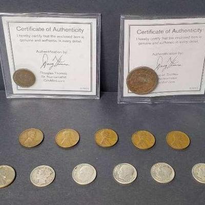 90% silver Mercury & Roosevelt dimes, 1850 large cent, 1909 Indian head one cent piece & more 