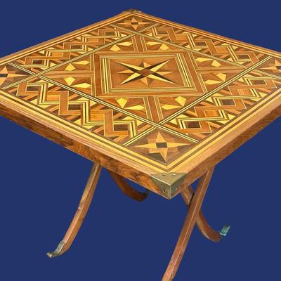 Vintage Parquetry Tilt Top Game Table - 29X29x29.5”