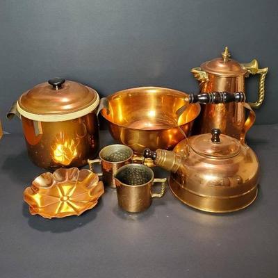Colonial Virginia Hand Crafted Copper & Brass Coffee Set & More Copper Ware