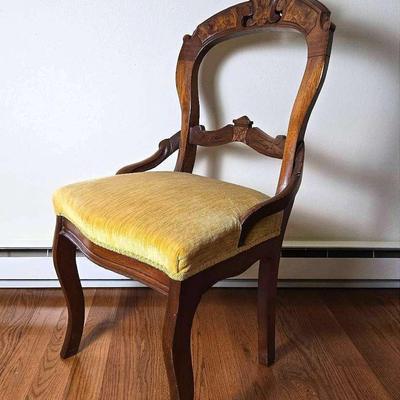 Victorian Carved Wood, Burl Accented Chair -17.5"x22"x36"