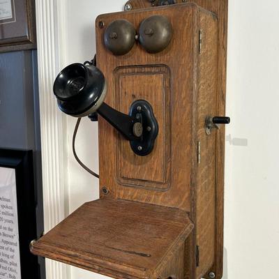 Antique Kellogg crank wall phone - 9x12x25”.