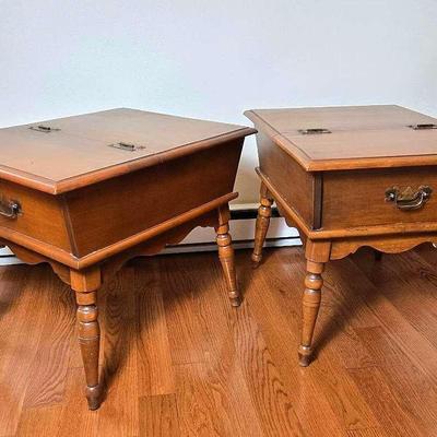 Heywood Wakefield Flip Top Side Table Pair- 21"x25"x21.5"