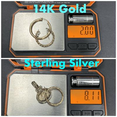 14K Gold And Sterling Silver Scrap- Earring Singles & Monogrammed Pendant 
