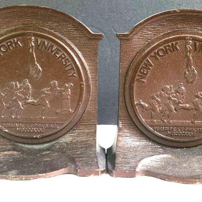 NEW YORK UNIVERSITY CS & C Co Bronze Bookends .circa 1920's