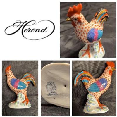 Herend Rust Antique Fishnet Cocky Rooster 5031 Hand Painted Figurine